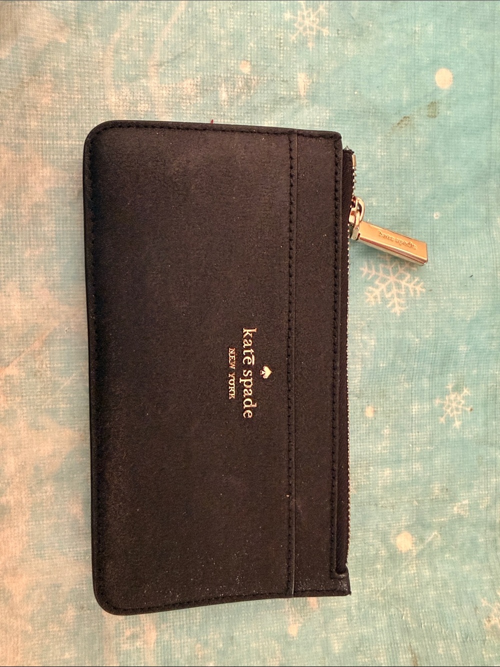 kate spade black zip-around phone wallet with gold logo